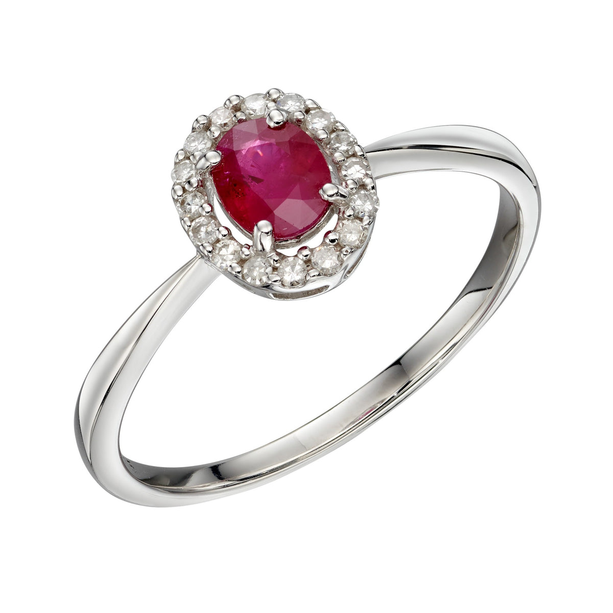 9ct White Gold Oval Ruby and Diamond Cluster Ring