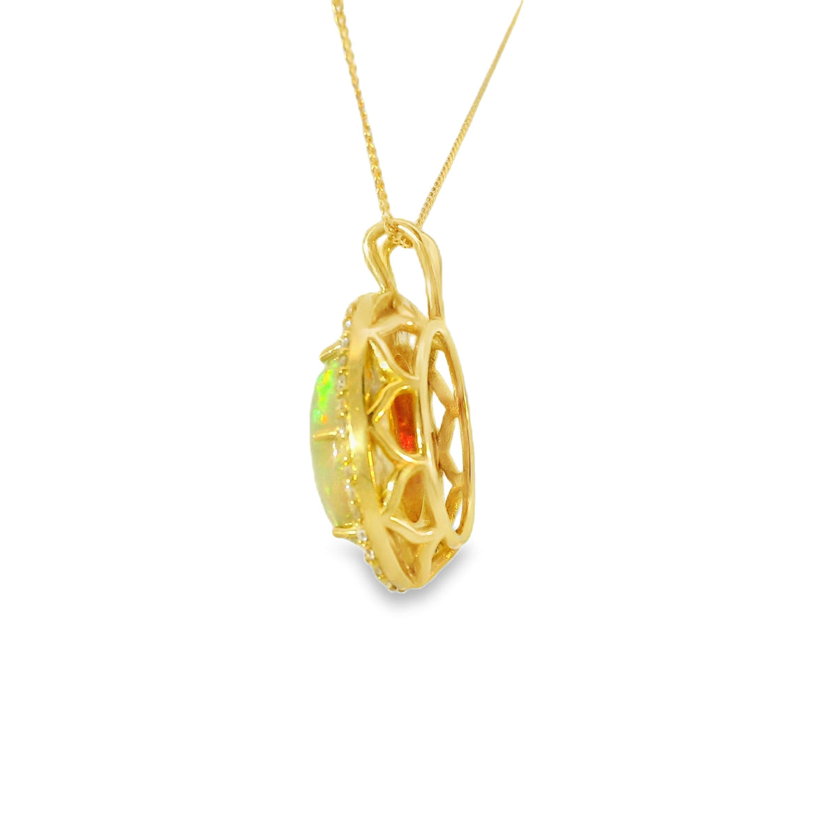 18ct Yellow Gold Oval Opal Double Halo Pendant