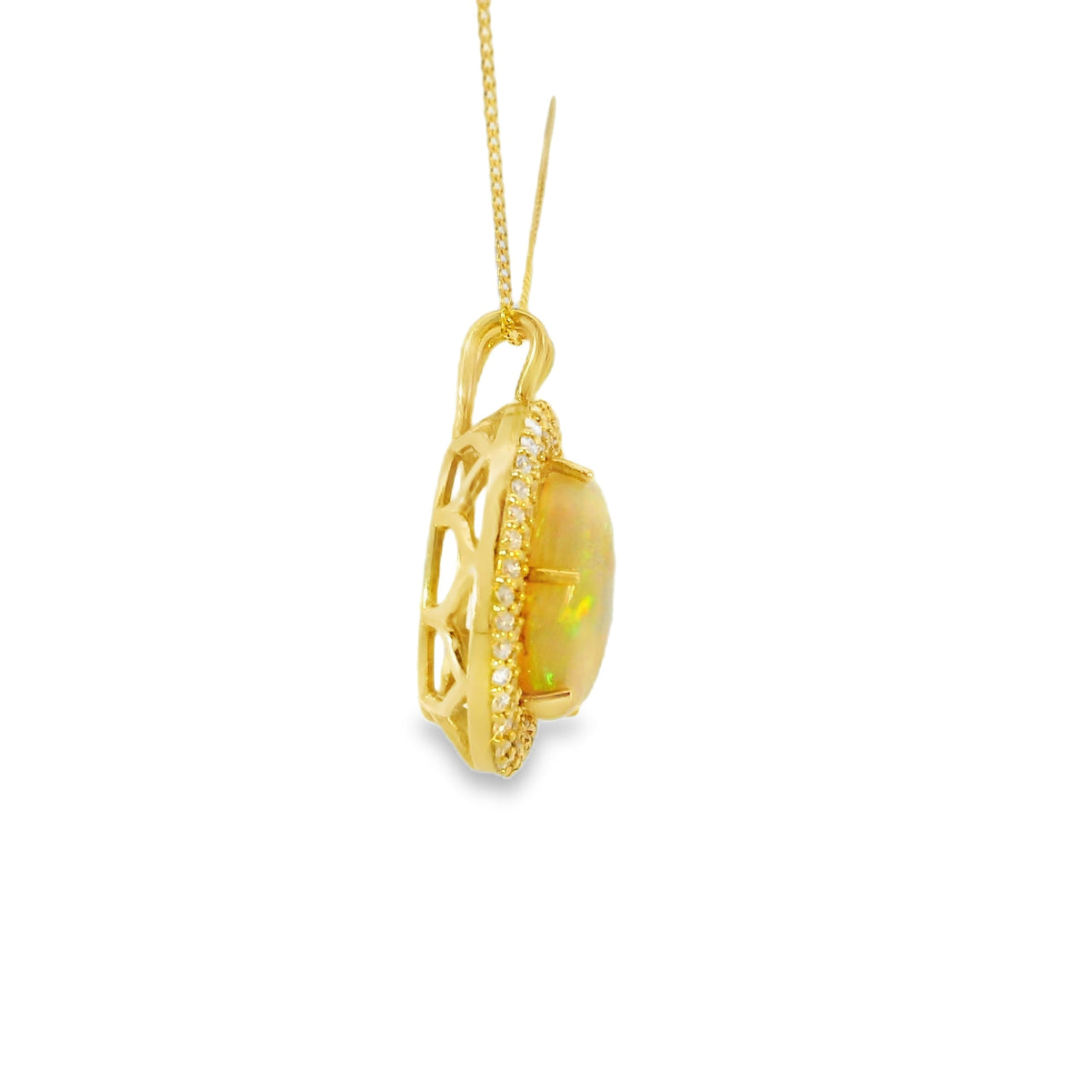 18ct Yellow Gold Oval Opal Double Halo Pendant