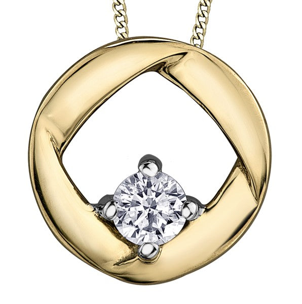 9ct Yellow Gold Diamond Ribbon Circle Pendant with Chain