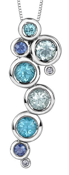 9ct White Gold Multi-Stone Cascade Pendant with Chain