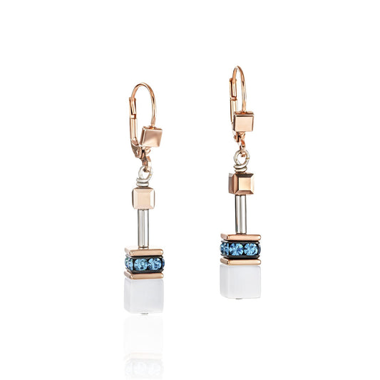 White and Blue Geocube drop Earrings