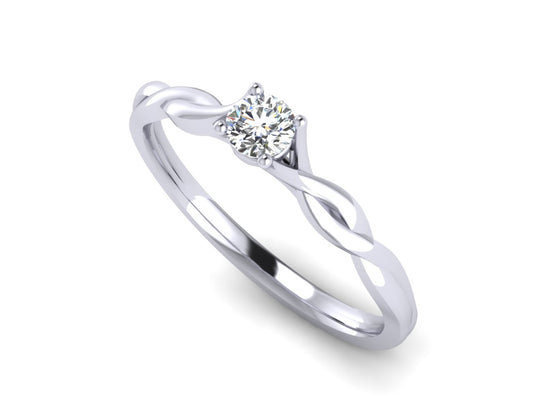 9ct White Gold Diamond Ring with Twisted Shoulders