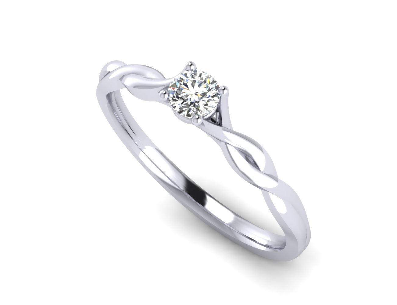 9ct White Gold Diamond Ring with Twisted Engagement Shoulders