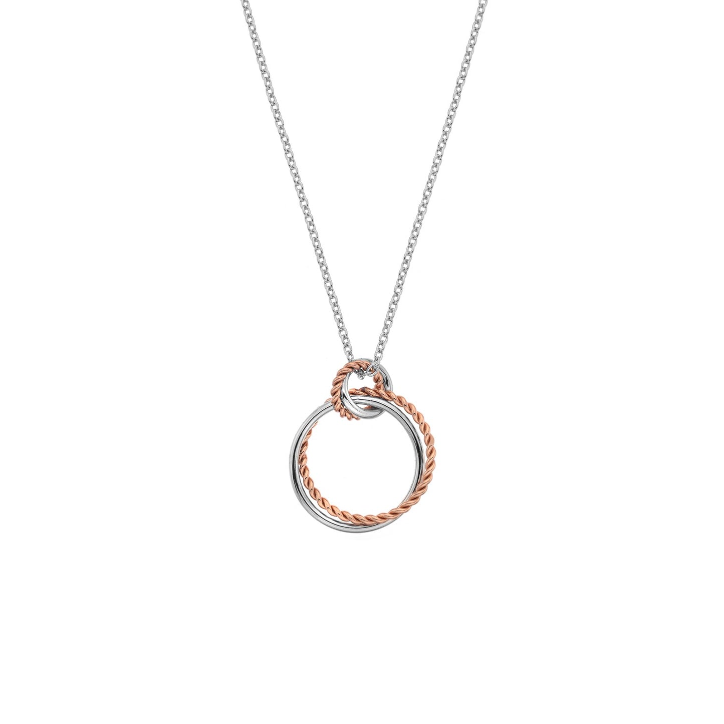 Unity Double Circle Silver and Rose Gold Pendant with Chain