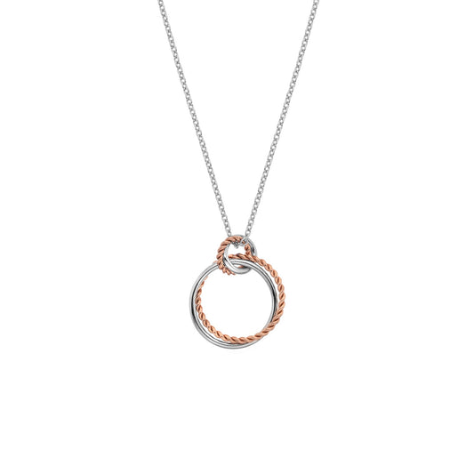 Unity Double Circle Silver and Rose Gold Pendant with Chain