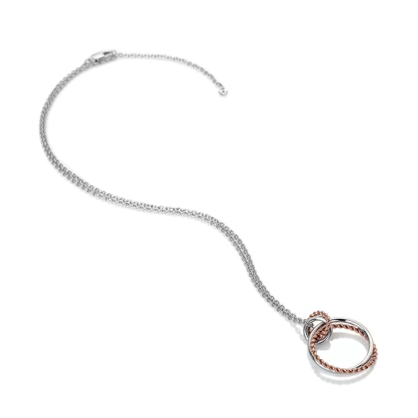 Unity Double Circle Silver and Rose Gold Pendant with Chain
