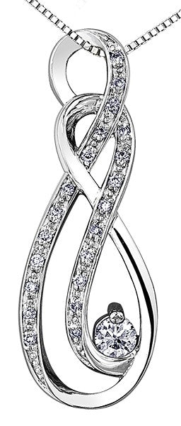 9ct White Gold Double Figure of Eight Diamond Pendant with Chain