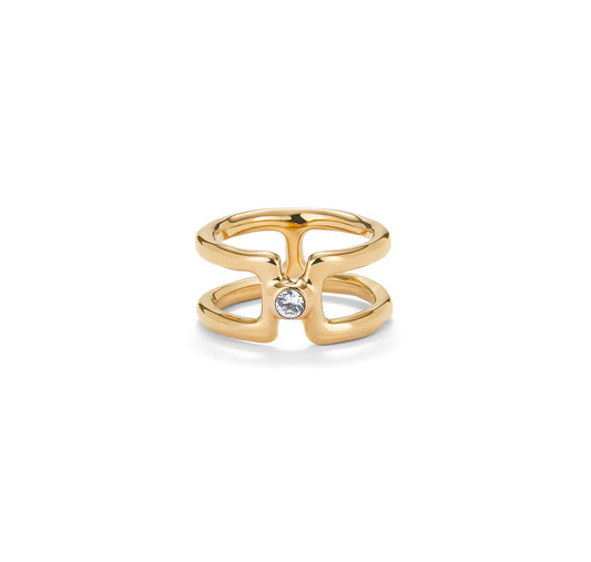 Yellow Gold Plated Chain Link White Topaz Ring