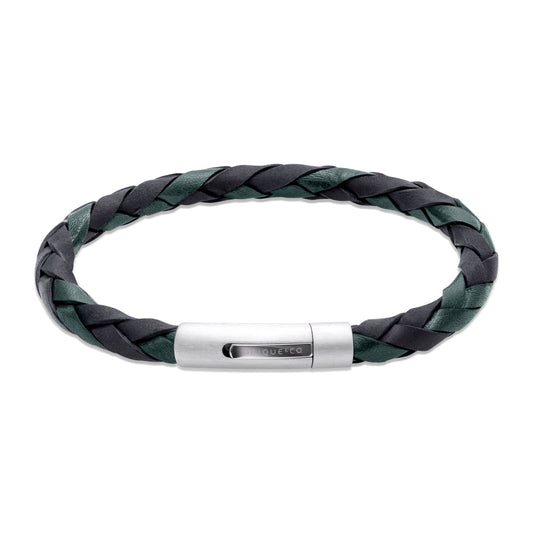 Black and Dark Green Plaited Leather Bracelet