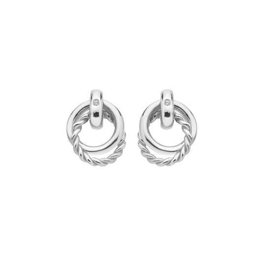 DE805 Willow Rope Earrings Sil plain+rope dbl circ link drop
