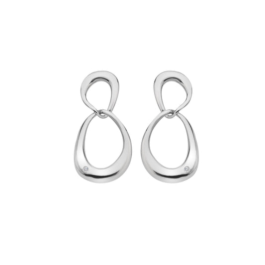 DE806 Sleek Earrings Sil dbl open irregular oval drop