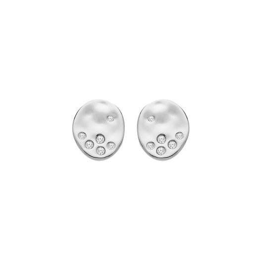 DE825 Illuminate Stud Earrings Sil Oval Hammered Disc Stud