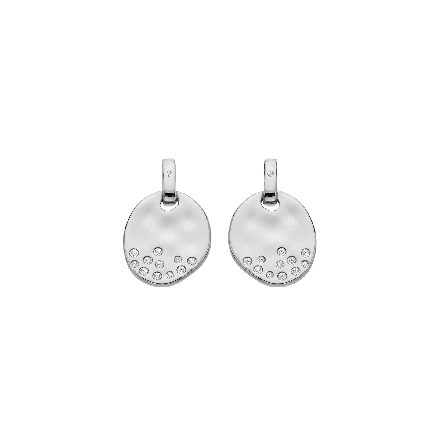 DE826 Illuminate Drop Earrings Sil Oval Hammerd Disc Drop