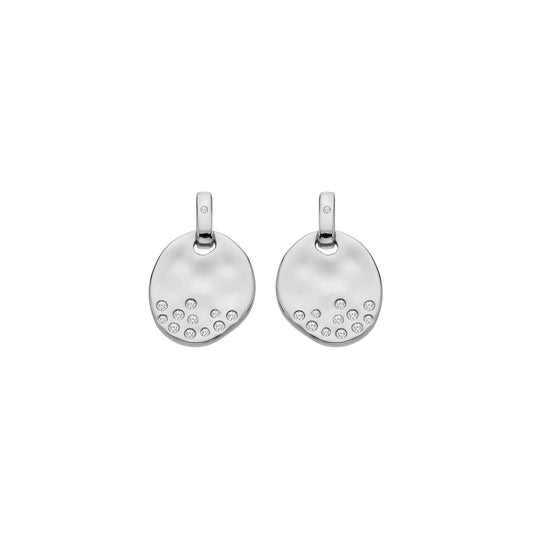 DE826 Illuminate Drop Earrings Sil Oval Hammerd Disc Drop