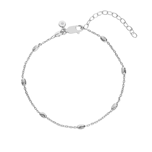 DL681 HD Silver Oval dia Bead + chain Bracelet