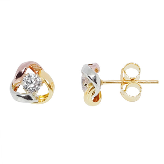 E39-5229-MC 9ct 3col CZ Knot Earrings