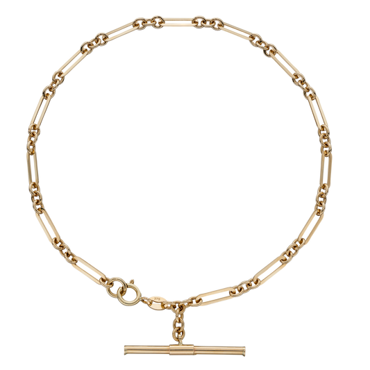 9ct Yellow Gold TBar Oval and Round Link Bracelet