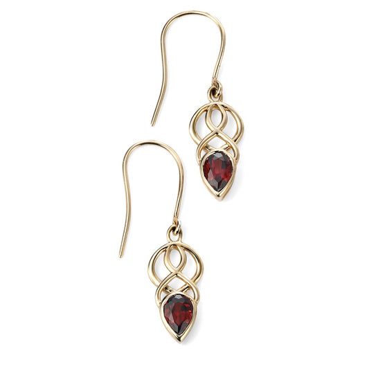 GE2017R 9ct YG Garnet Celtic Drop Earrings