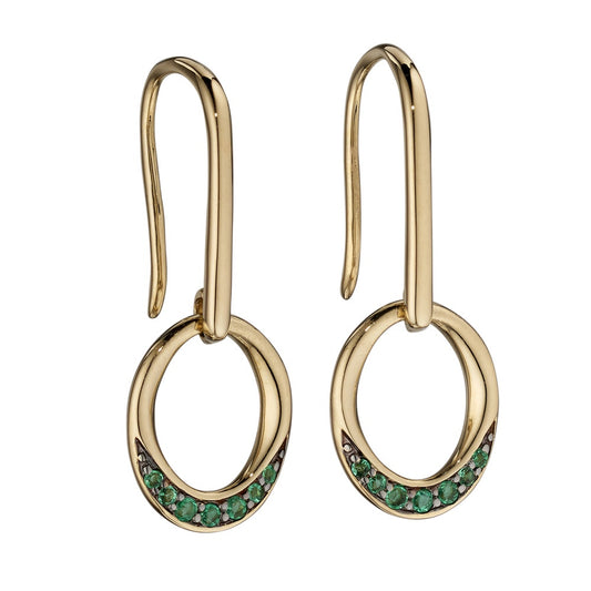GE2140G 9ct YG Emerald open circle Earrings