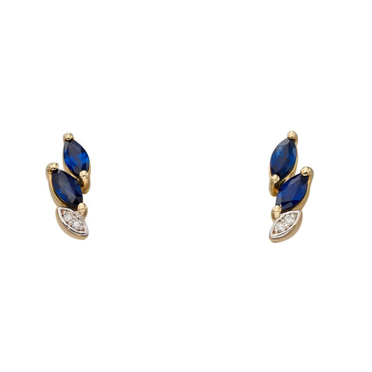 GE2191L 9ct YG dia + sapphire marquise Earrings
