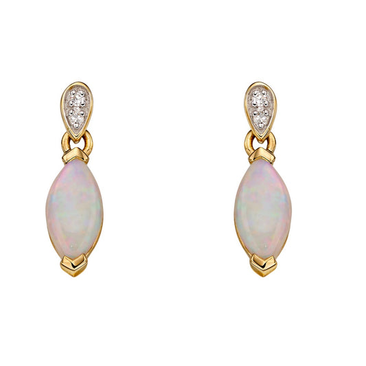 GE2227W 9ct YG Marquise Opal + dia Earrings