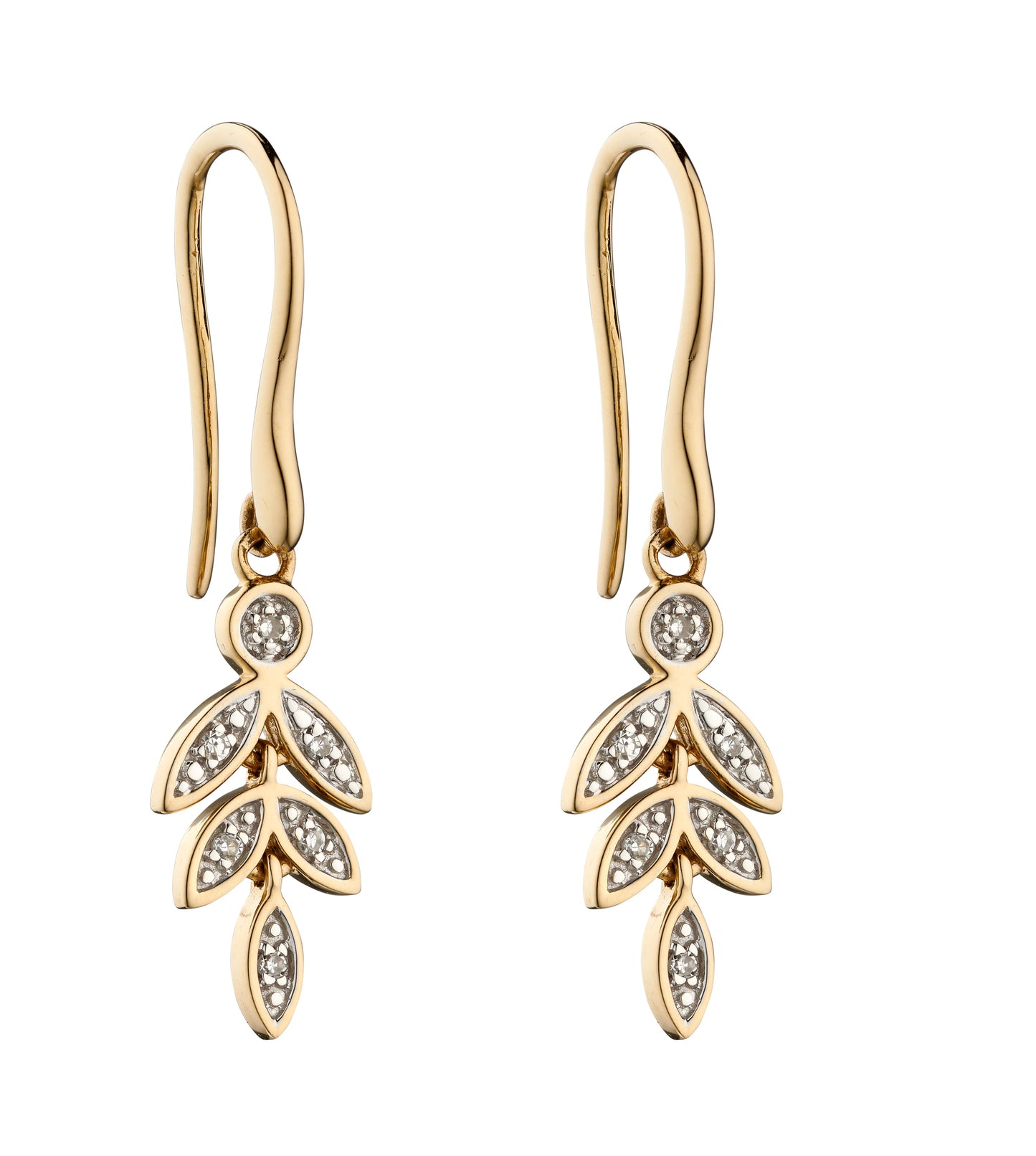 GE2279 9ct YG Diamond marquise leaf drop Earrings