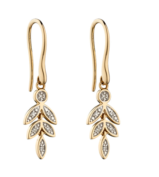 GE2279 9ct YG Diamond marquise leaf drop Earrings