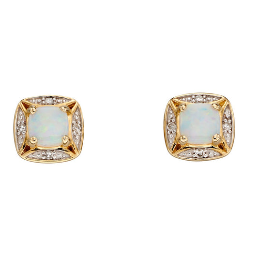 GE2317W 9ct YG Opal + Dia Square stud earrings