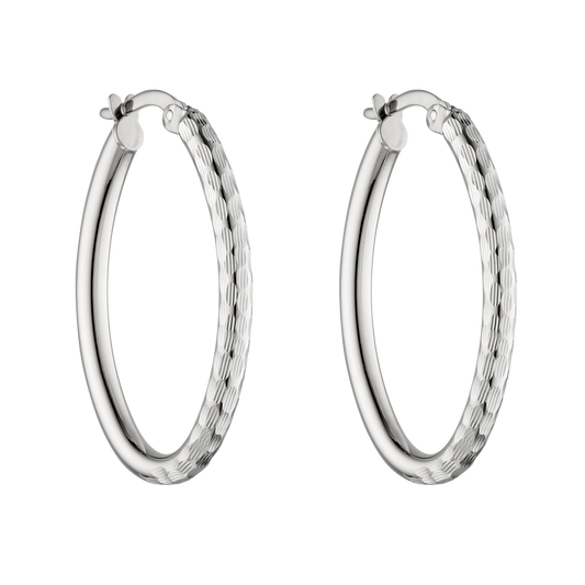 GE2406 9ct WG Textured oval hoops