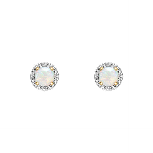 GE2487W 9ct YG Round dia + Opal halo earrings