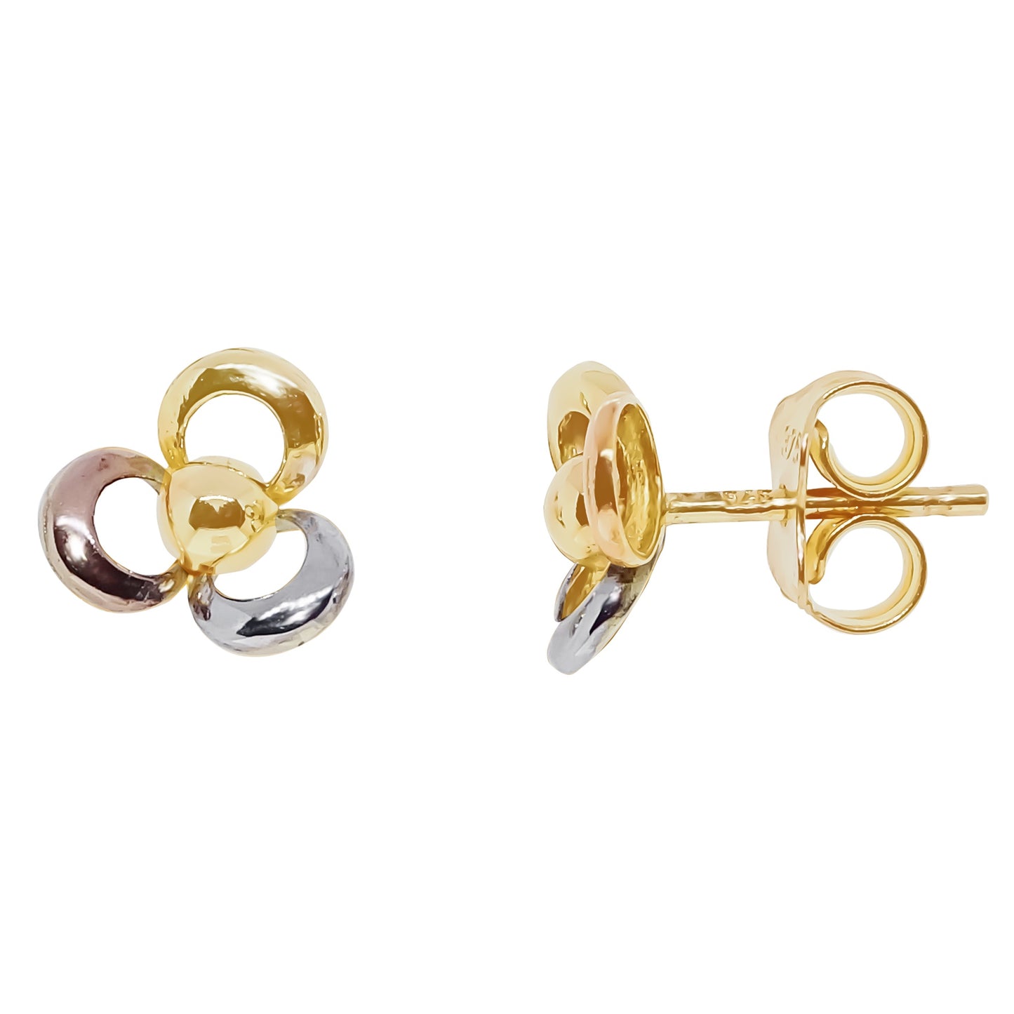 3 Colour Gold Flower Stud Earrings