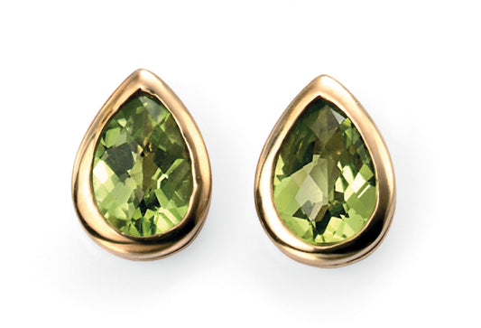 GE489G 9ct YG Peridot Teardrop Stud Earrings