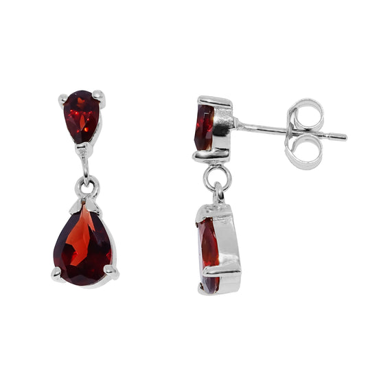 GER61W-GAR 9ct WG Dbl trdrop Garnet Drp ER