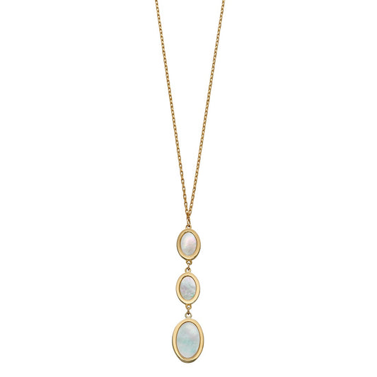 9ct Yellow Gold Three Oval Drop Mother Of Pearl Necklace