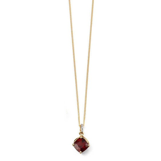 GP2022R 9ct YG Garnet + Diamonds Drop Pendant