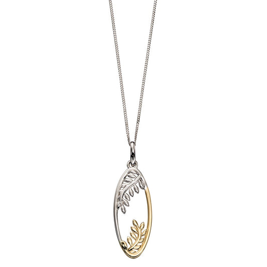 9ct Yellow Gold and White Gold Oval Fern Pendant