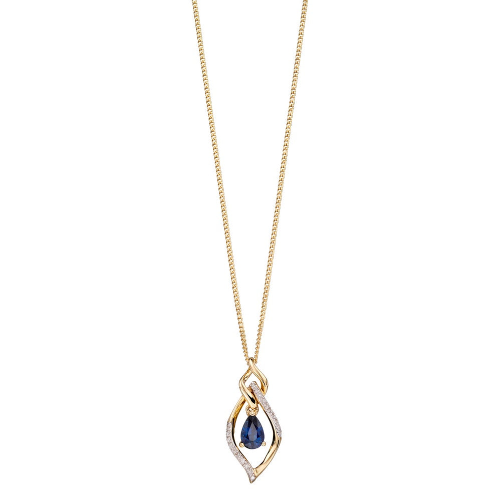 GP2157L 9ct YG Dia + Sapphire open Marquise Pendant