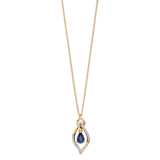 GP2157L 9ct YG Dia + Sapphire open Marquise Pendant