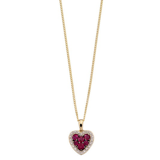 Ruby & Diamond Heart Cluster Pendant