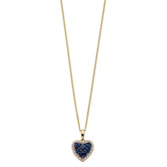 GP2166L 9ct YG Diamond + Blue Sapphire heart Pendant