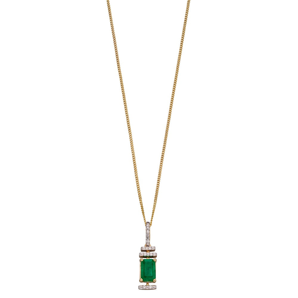 GP2185G 9ct YG Emerald + Dia baguette pendant