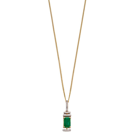 GP2185G 9ct YG Emerald + Dia baguette pendant