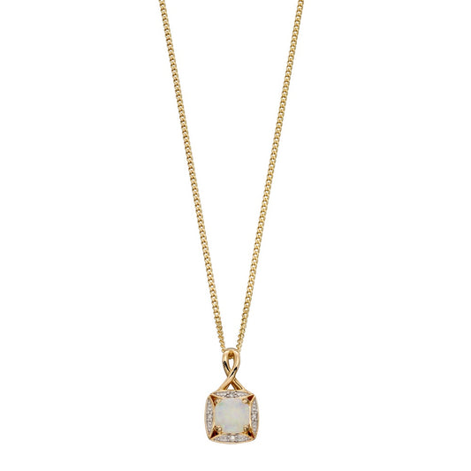 GP2233W 9ct YG Opal + Dia Square Pendant