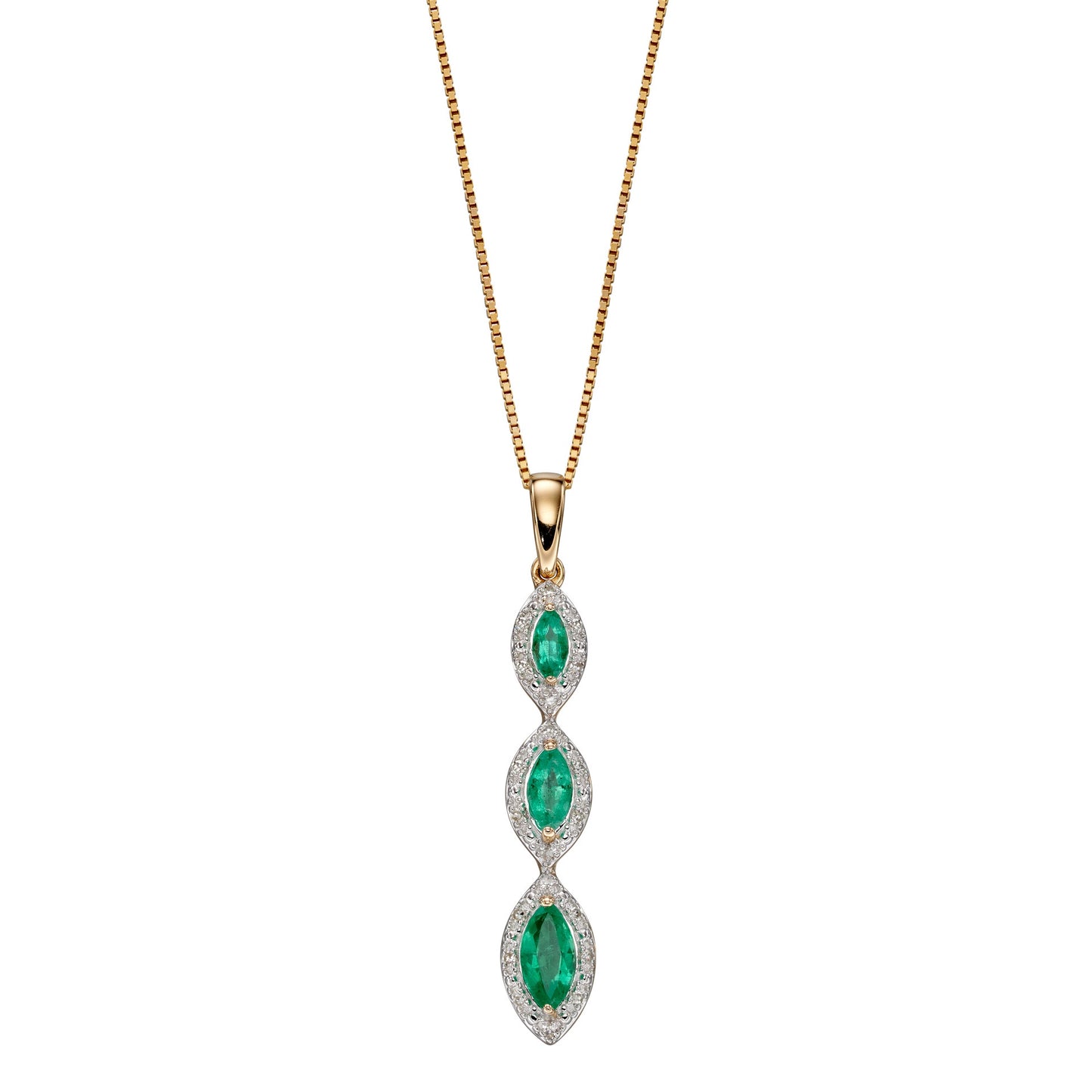 GP2240G 9ct YG Dia+Em Treardrop Marquise Pendant