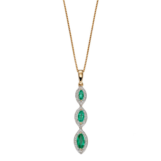 GP2240G 9ct YG Dia+Em Treardrop Marquise Pendant
