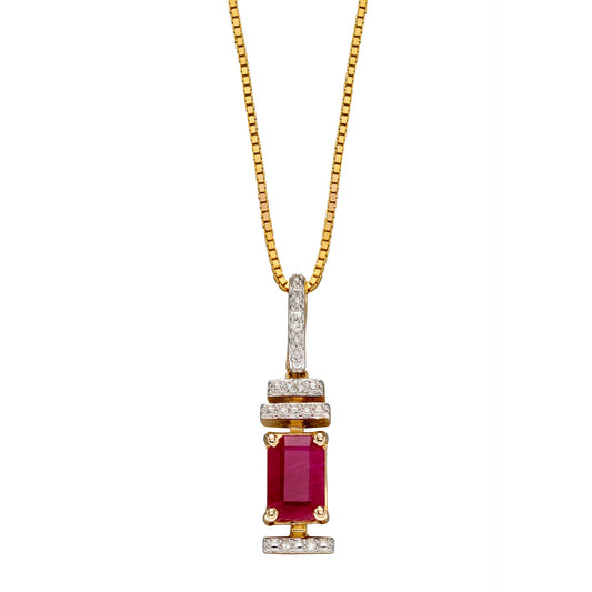 GP2252R 9ct YG Dia ruby baguette pendant