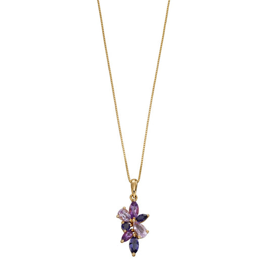 9ct Yellow Gold Multi Amethyst Cluster Pendant