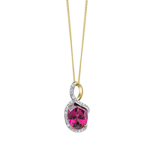GP2359M 9ct YG Diamond + Rhodolite Garnet twist Pendant