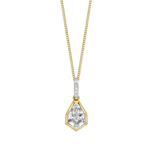 GP2360C 9ct YG Diamond + White Topaz shield pendant